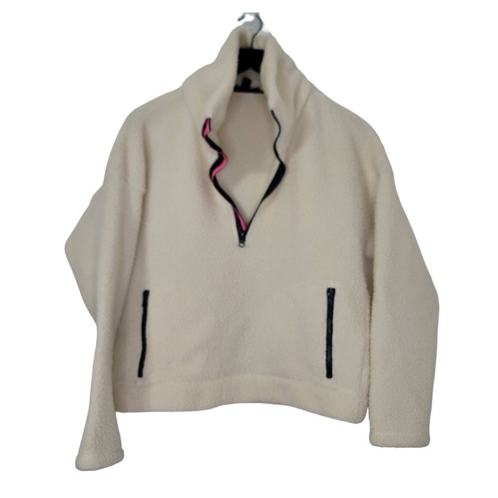 J Crew Fleece Sweatshirt Pullover Cream Half‎ Polartec Zip Pocket H5100 Gorpcore